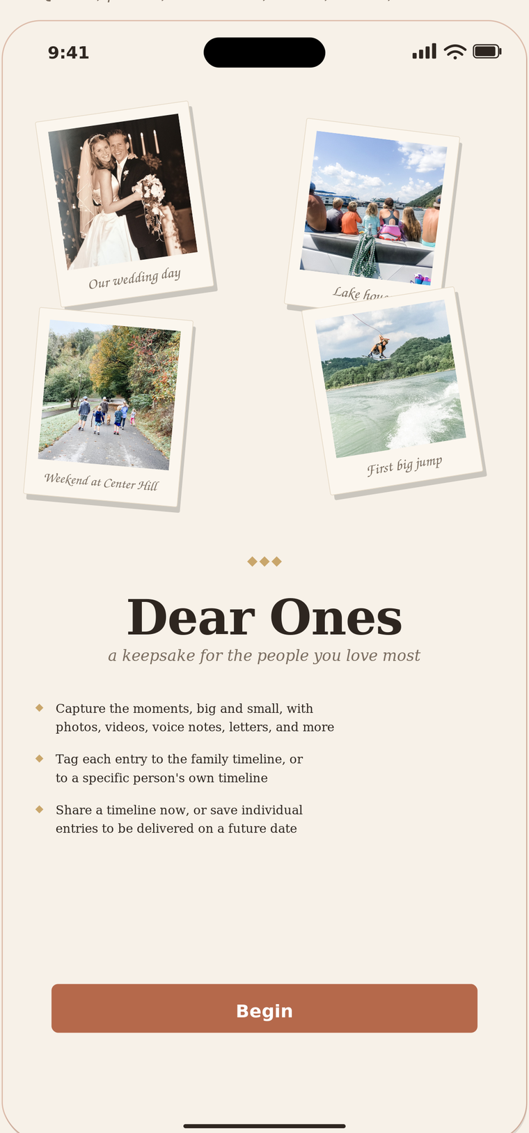 Dear Ones keepsake timeline