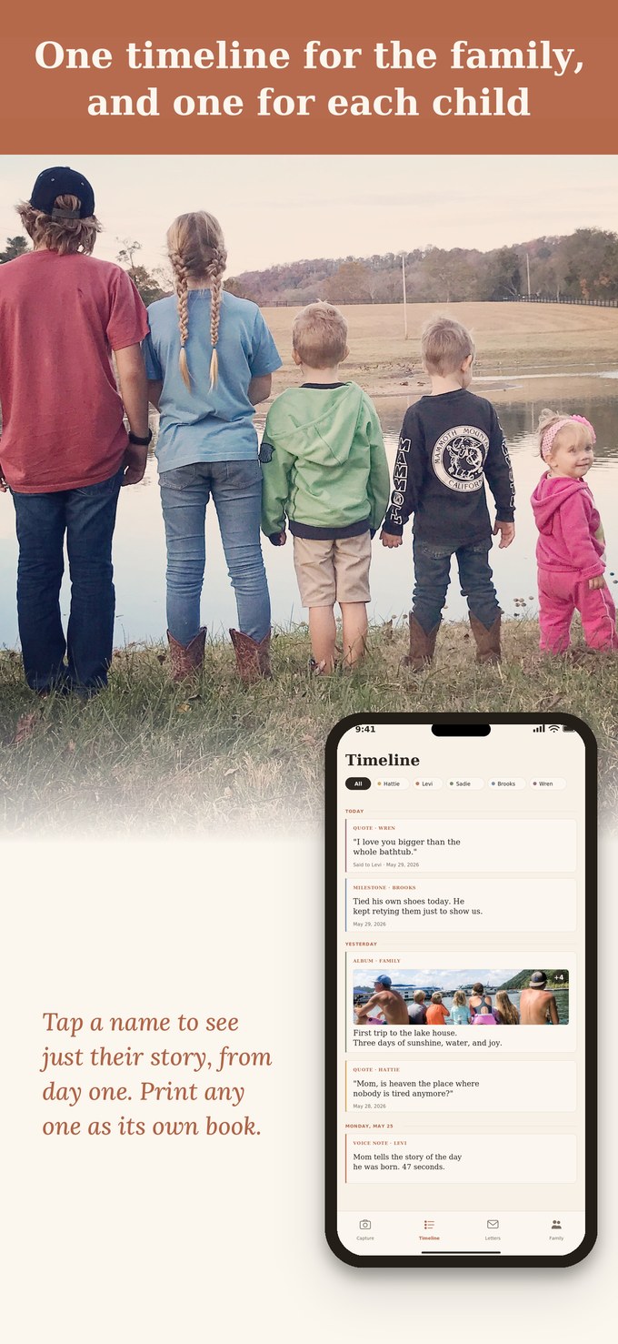 One timeline for the family and one for each child in Dear Ones